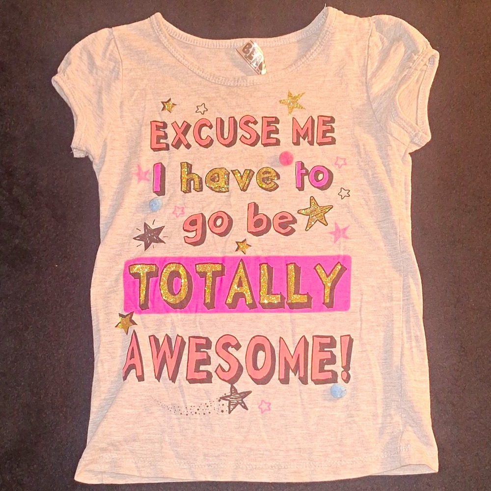 BEAUTEES Girls M Gray Totally Awesome Graphic Print Crew Neck T-Shirt